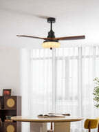 Lotus Shade Ceiling Fan in Walnut and Black with LED Light