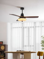 Lotus Shade Ceiling Fan in Walnut and Black with LED Light