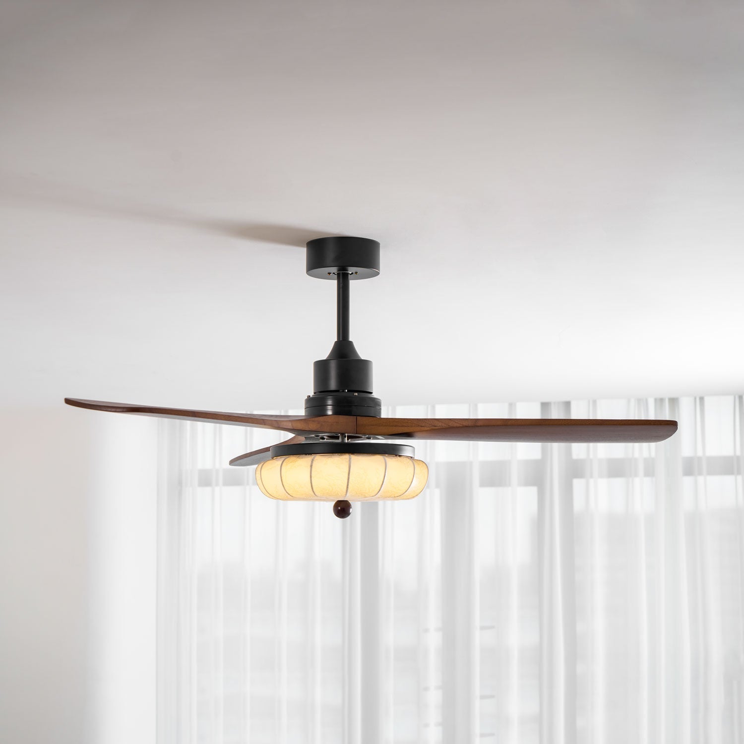 Lotus Shade Ceiling Fan in Walnut and Black with LED Light