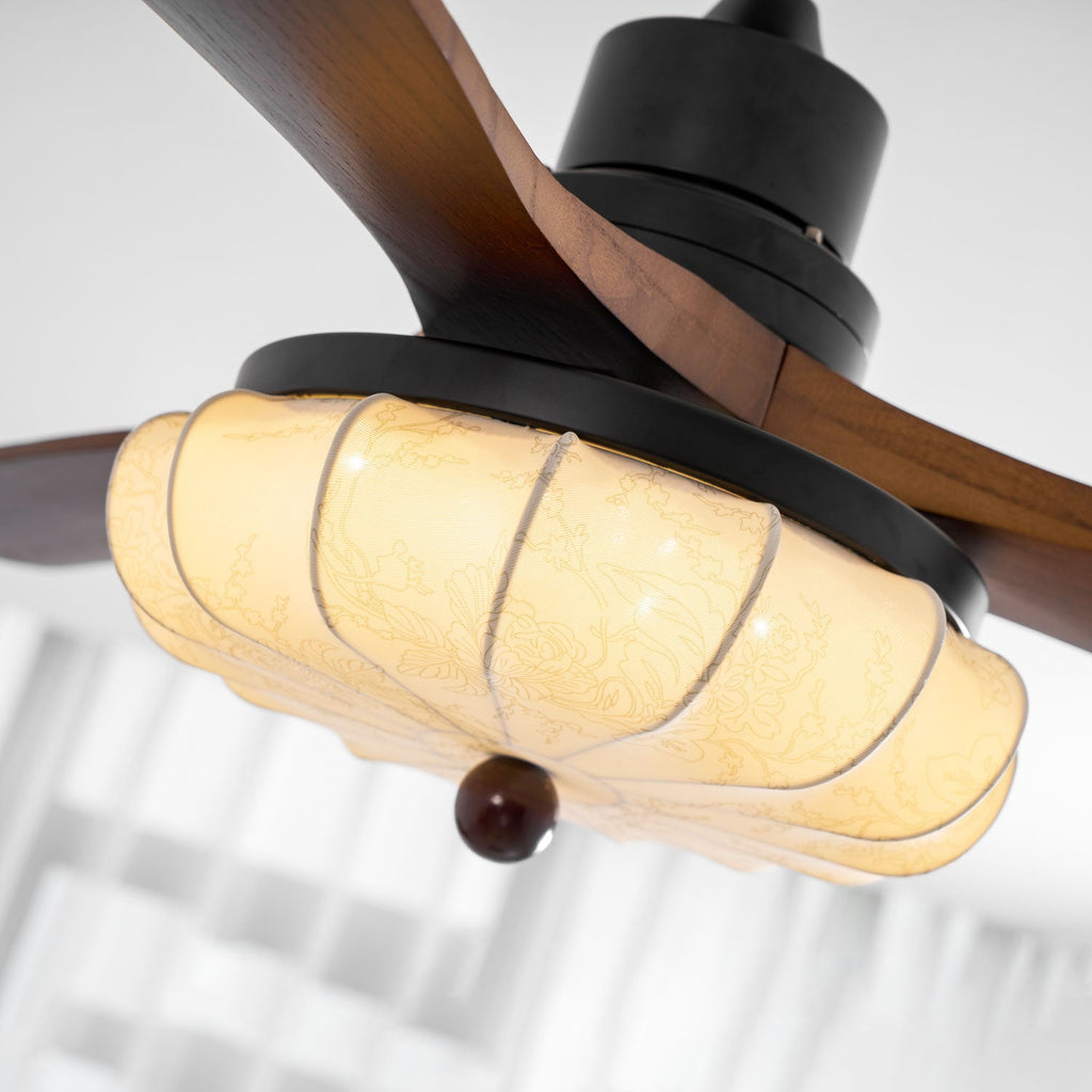 Lotus Shade Ceiling Fan in Walnut and Black with LED Light