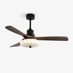 Lotus Shade Ceiling Fan in Walnut and Black with LED Light