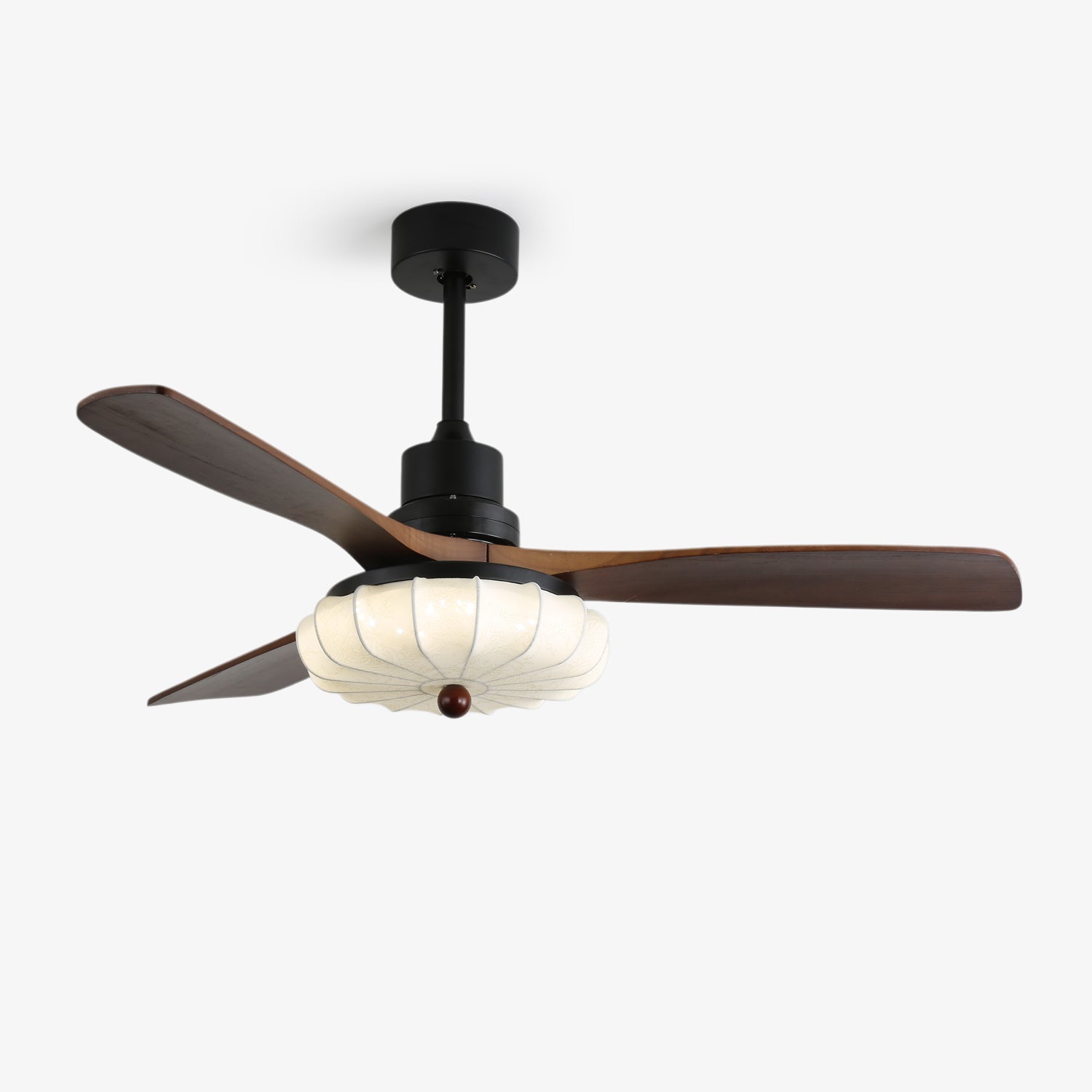 Lotus Shade Ceiling Fan in Walnut and Black with LED Light