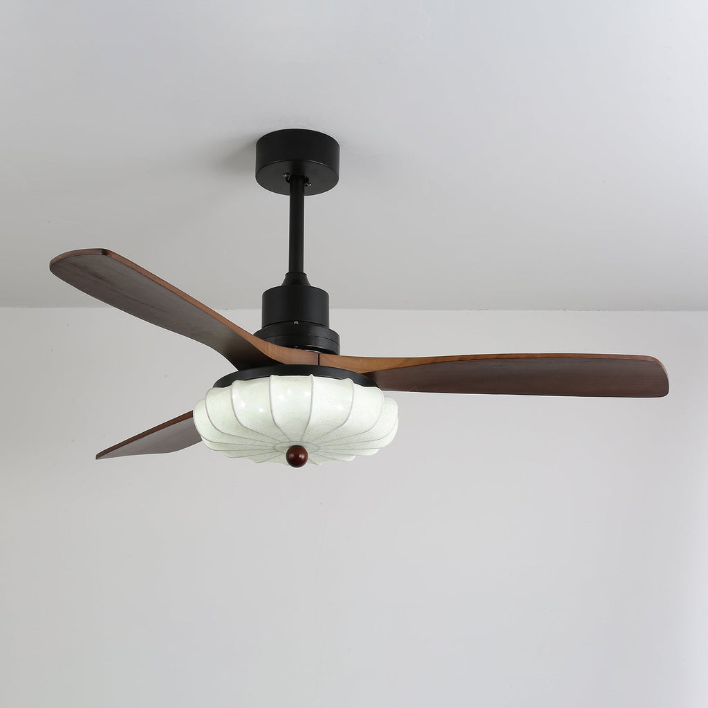 Lotus Shade Ceiling Fan in Walnut and Black with LED Light