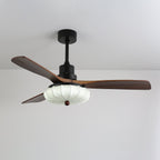 Lotus Shade Ceiling Fan in Walnut and Black with LED Light