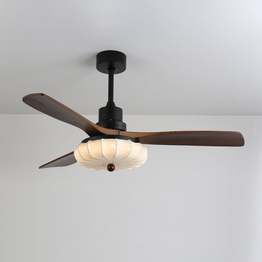 Lotus Shade Ceiling Fan in Walnut and Black with LED Light