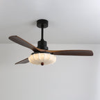 Lotus Shade Ceiling Fan in Walnut and Black with LED Light