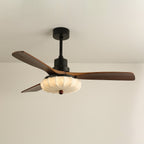 Lotus Shade Ceiling Fan in Walnut and Black with LED Light
