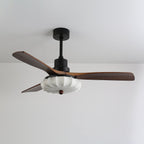 Lotus Shade Ceiling Fan in Walnut and Black with LED Light