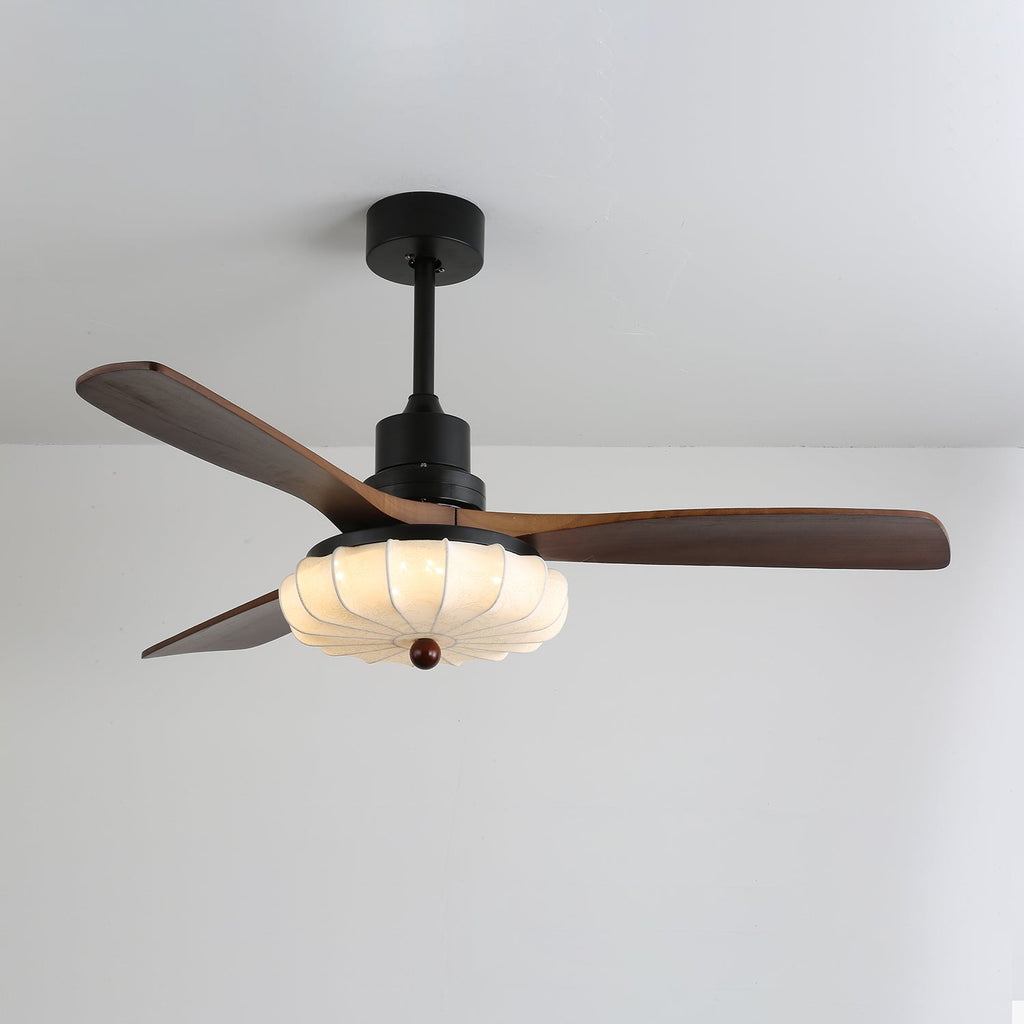 Lotus Shade Ceiling Fan in Walnut and Black with LED Light