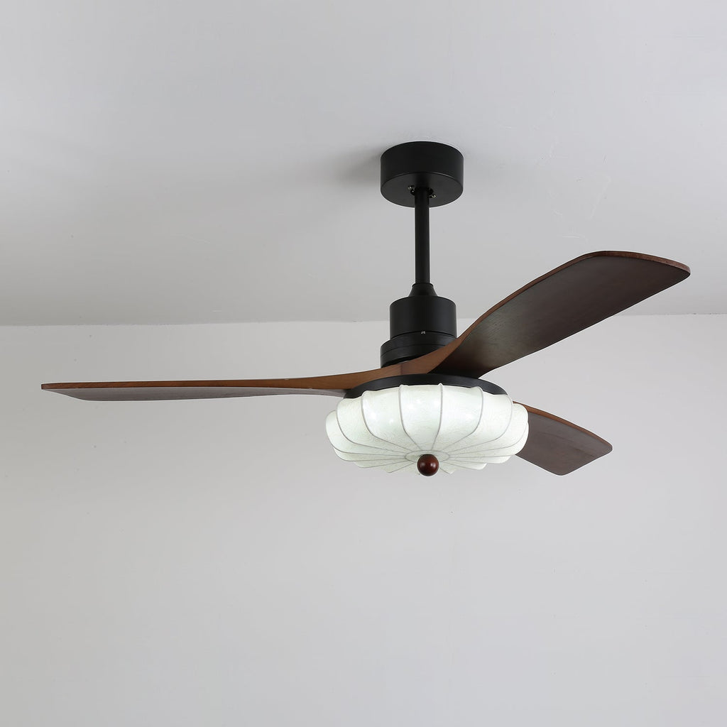 Lotus Shade Ceiling Fan in Walnut and Black with LED Light