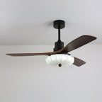 Lotus Shade Ceiling Fan in Walnut and Black with LED Light