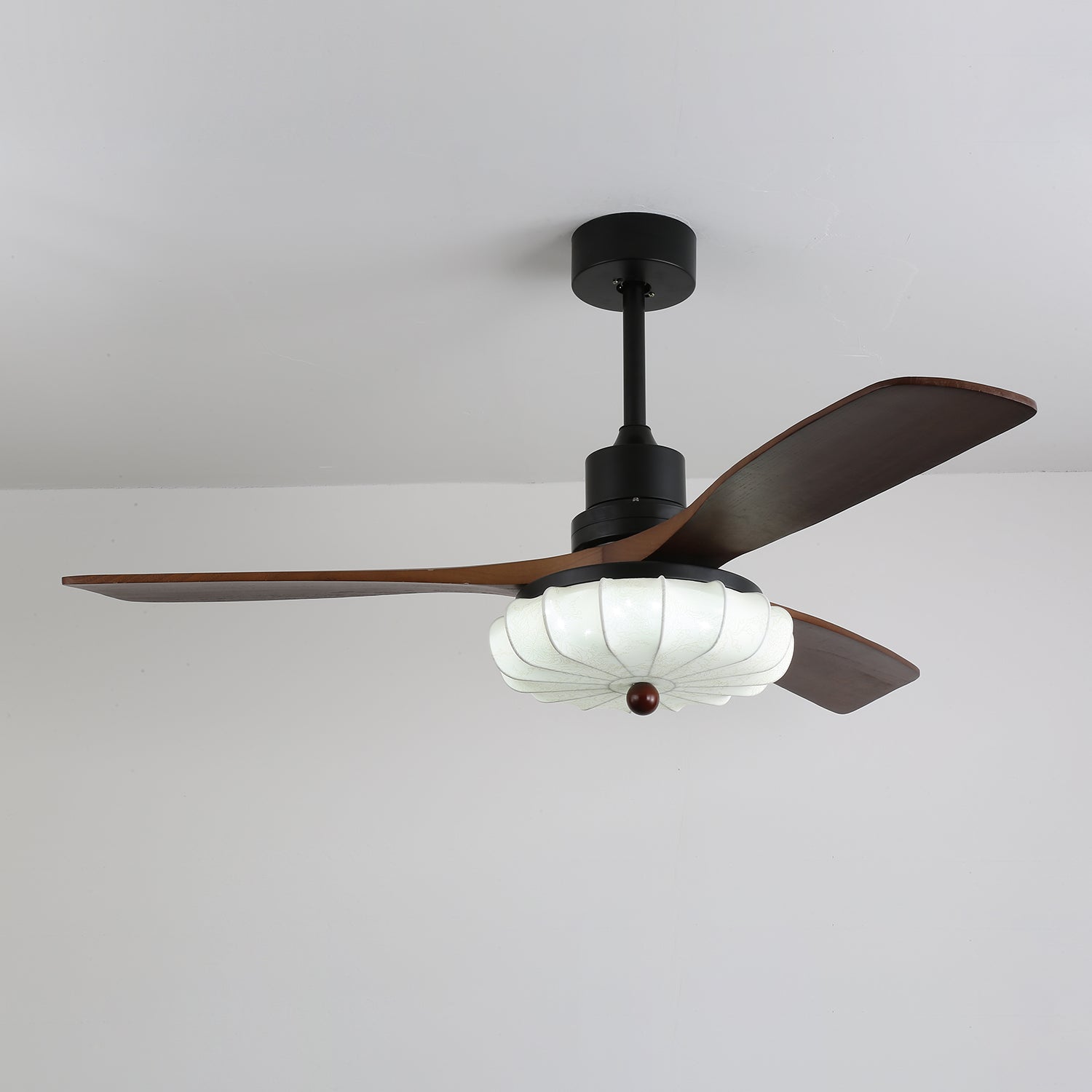 Lotus Shade Ceiling Fan in Walnut and Black with LED Light