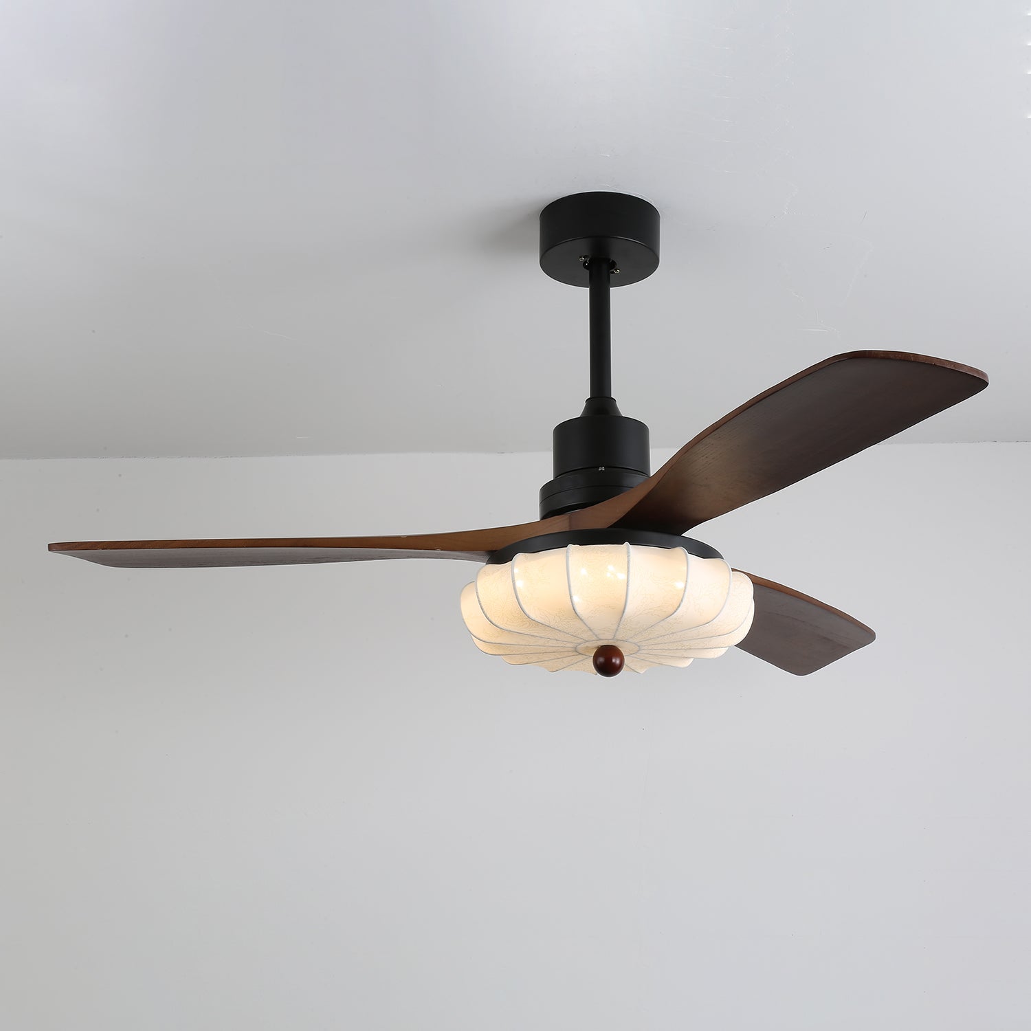 Lotus Shade Ceiling Fan in Walnut and Black with LED Light