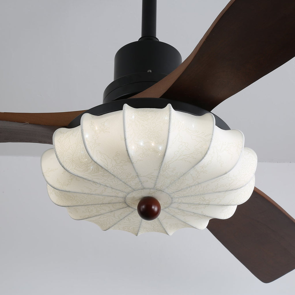 Lotus Shade Ceiling Fan in Walnut and Black with LED Light