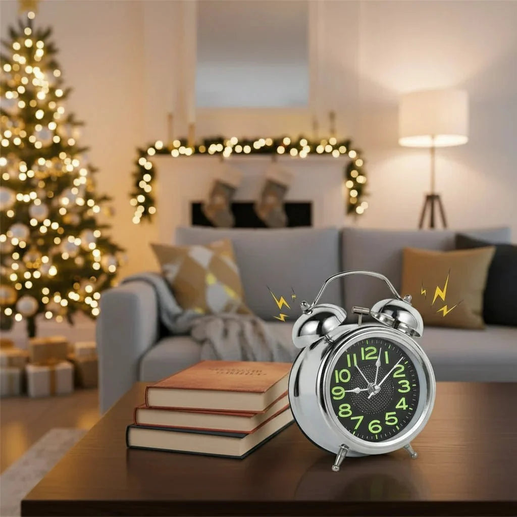 Loud Alarm Clock for Heavy Sleepers Retro Twin Bell Analog Alarm Clock Metal Case with Night Light Silent Quartz Non-Ticking