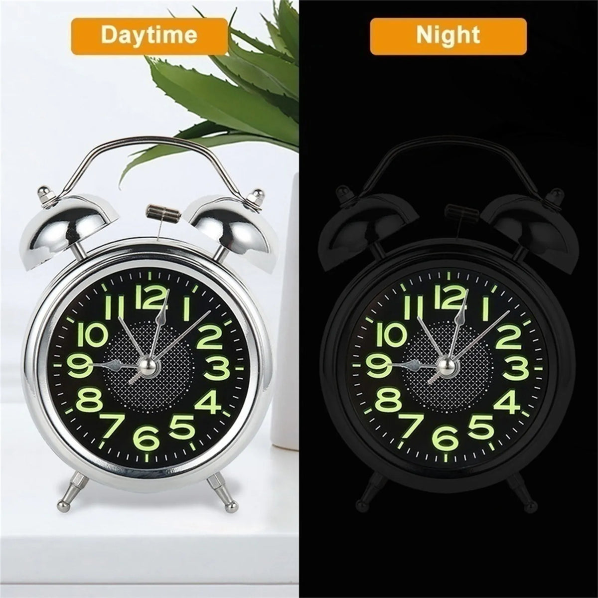 Loud Alarm Clock for Heavy Sleepers Retro Twin Bell Analog Alarm Clock Metal Case with Night Light Silent Quartz Non-Ticking