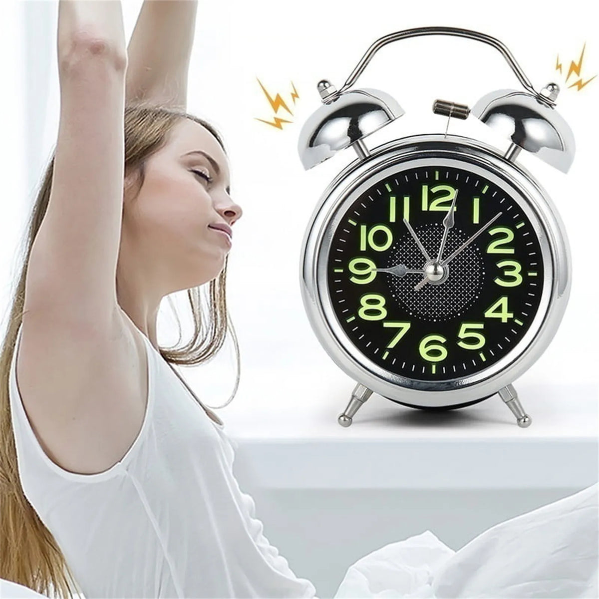 Loud Alarm Clock for Heavy Sleepers Retro Twin Bell Analog Alarm Clock Metal Case with Night Light Silent Quartz Non-Ticking