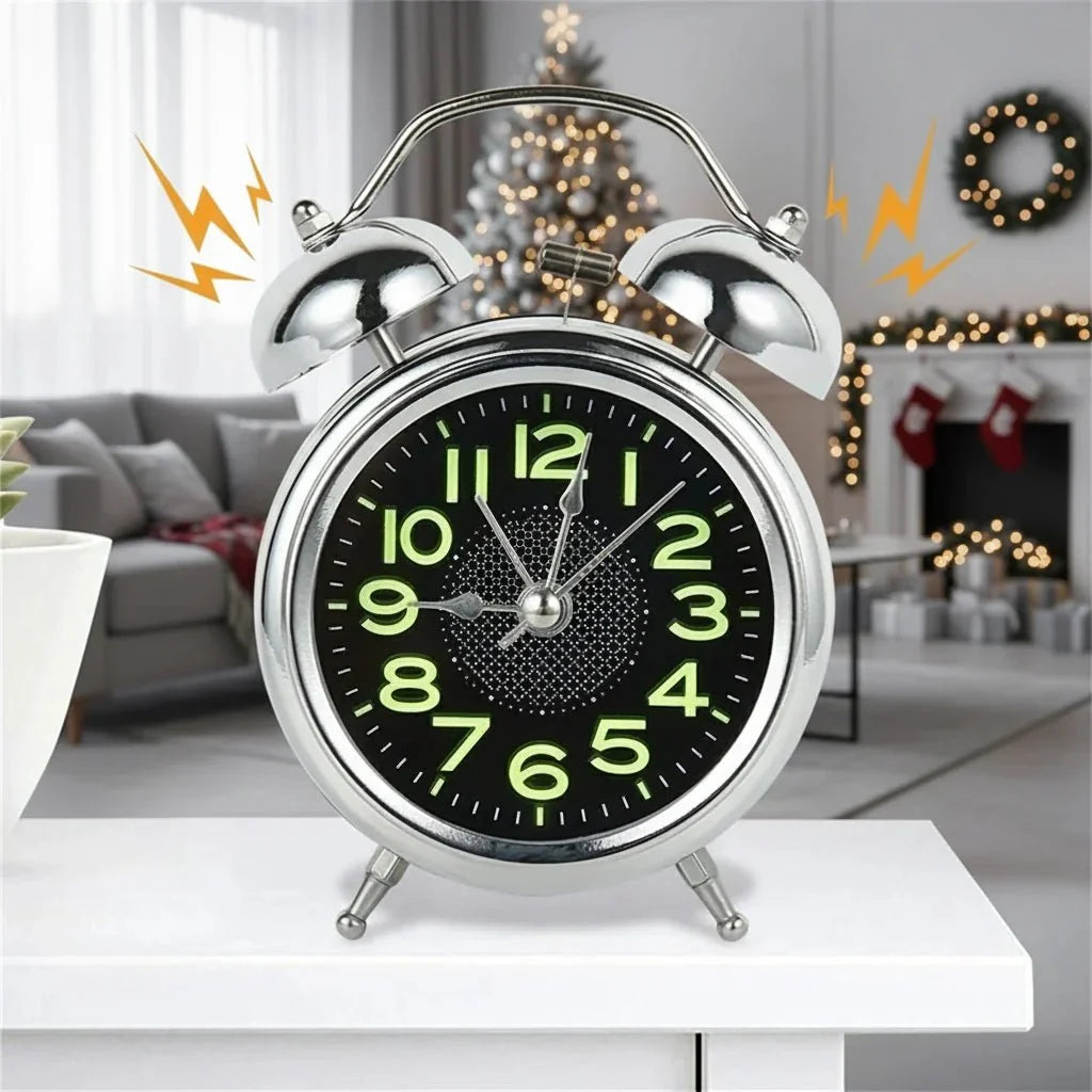 Loud Alarm Clock for Heavy Sleepers Retro Twin Bell Analog Alarm Clock Metal Case with Night Light Silent Quartz Non-Ticking