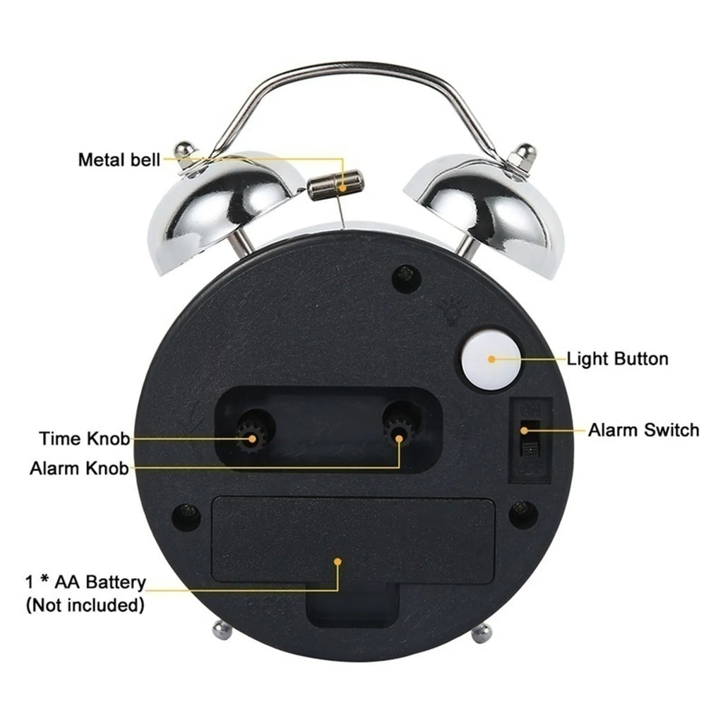 Loud Alarm Clock for Heavy Sleepers Retro Twin Bell Analog Alarm Clock Metal Case with Night Light Silent Quartz Non-Ticking