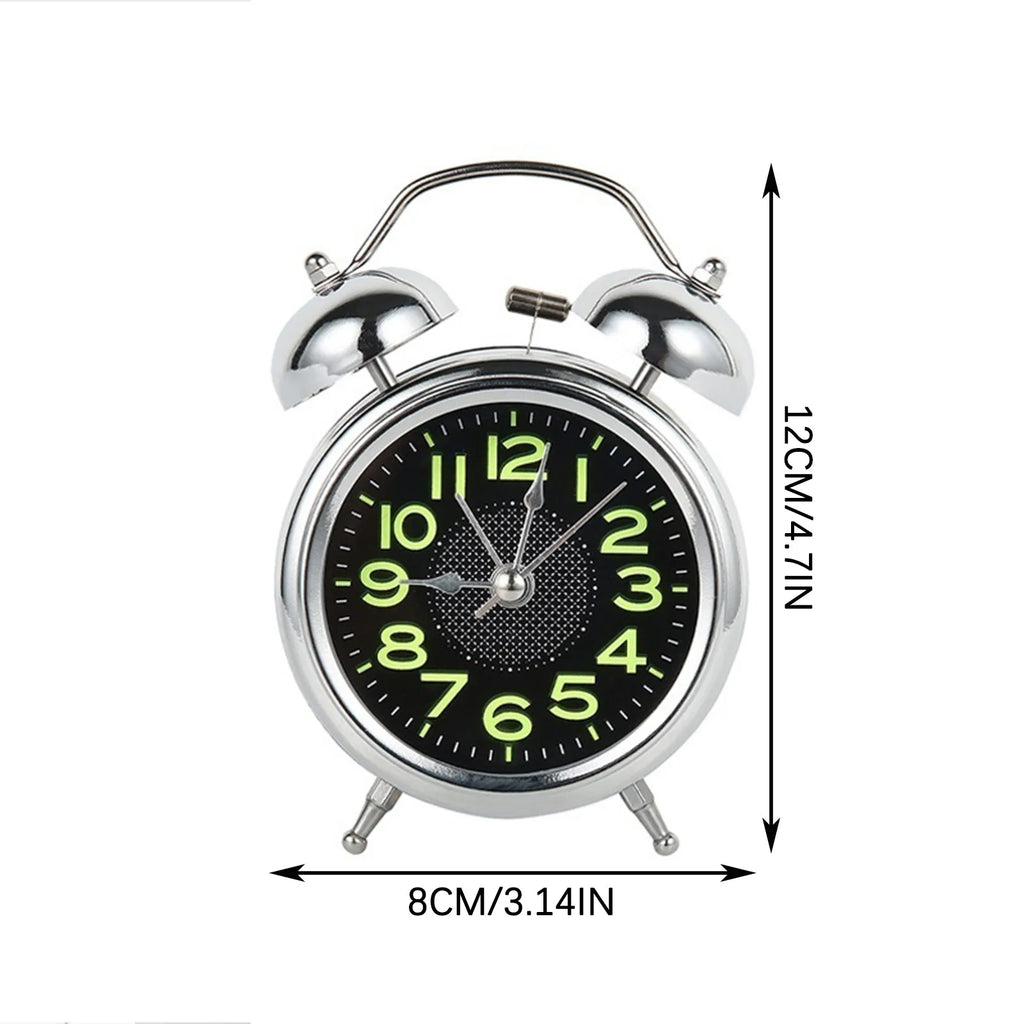 Loud Alarm Clock for Heavy Sleepers Retro Twin Bell Analog Alarm Clock Metal Case with Night Light Silent Quartz Non-Ticking