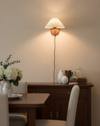 Pleated Shade Plug-In Wall Sconce with Wood Backplate and Brass Arm