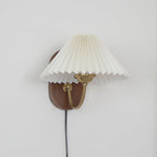 Pleated Shade Plug-In Wall Sconce with Wood Backplate and Brass Arm