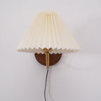 Pleated Shade Plug-In Wall Sconce with Wood Backplate and Brass Arm