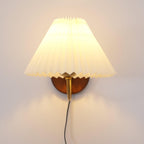 Pleated Shade Plug-In Wall Sconce with Wood Backplate and Brass Arm