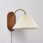 Pleated Shade Plug-In Wall Sconce with Wood Backplate and Brass Arm