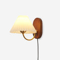 Pleated Shade Plug-In Wall Sconce with Wood Backplate and Brass Arm