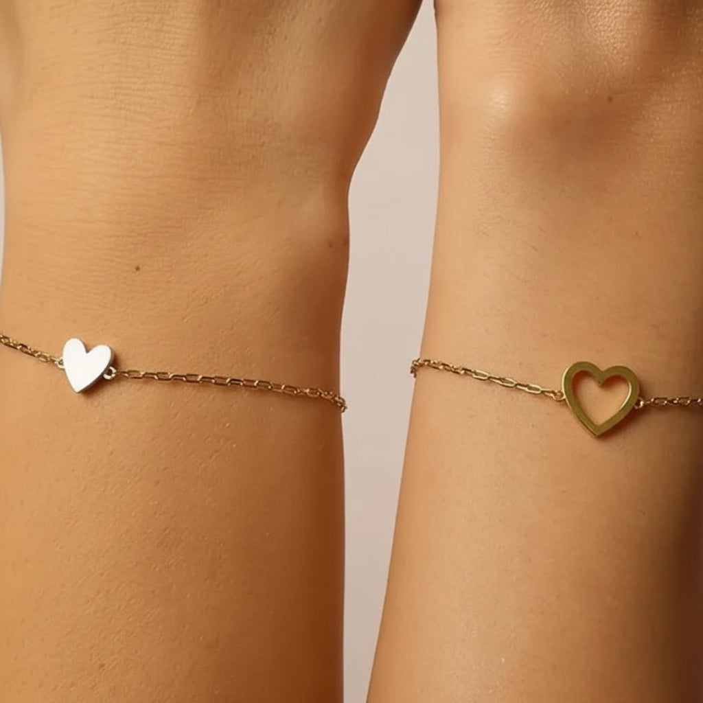 Heart Charm Bracelet Adjustable Stainless Steel Chain Matching Couple Bracelet Set Minimalist Friendship Jewelry for Women and Men