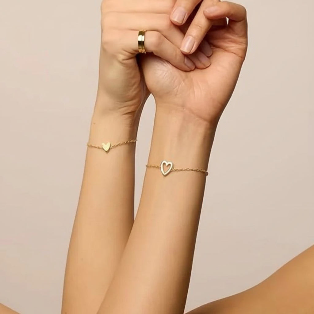 Heart Charm Bracelet Adjustable Stainless Steel Chain Matching Couple Bracelet Set Minimalist Friendship Jewelry for Women and Men