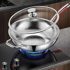 Hammered Stainless Steel Wok Round Bottom Stir Fry Pan with Tri-Ply Construction Induction Compatible Wok with Optional Glass Lid