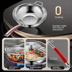 Hammered Stainless Steel Wok Round Bottom Stir Fry Pan with Tri-Ply Construction Induction Compatible Wok with Optional Glass Lid