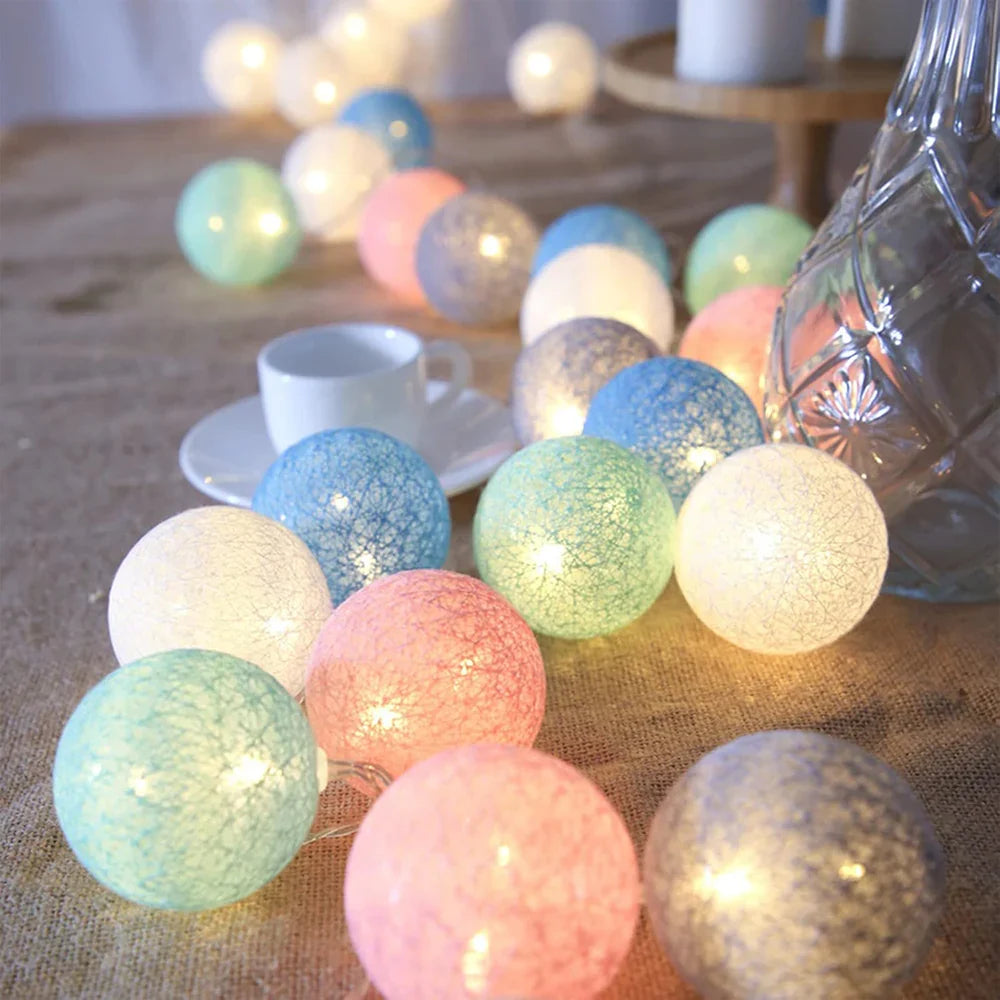 Cotton Ball String Lights LED Garland Fairy Lights USB or Battery Powered for Bedroom Nursery and Party Decor