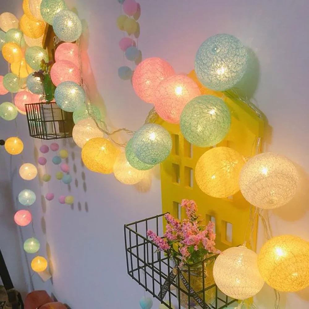 Cotton Ball String Lights LED Garland Fairy Lights USB or Battery Powered for Bedroom Nursery and Party Decor