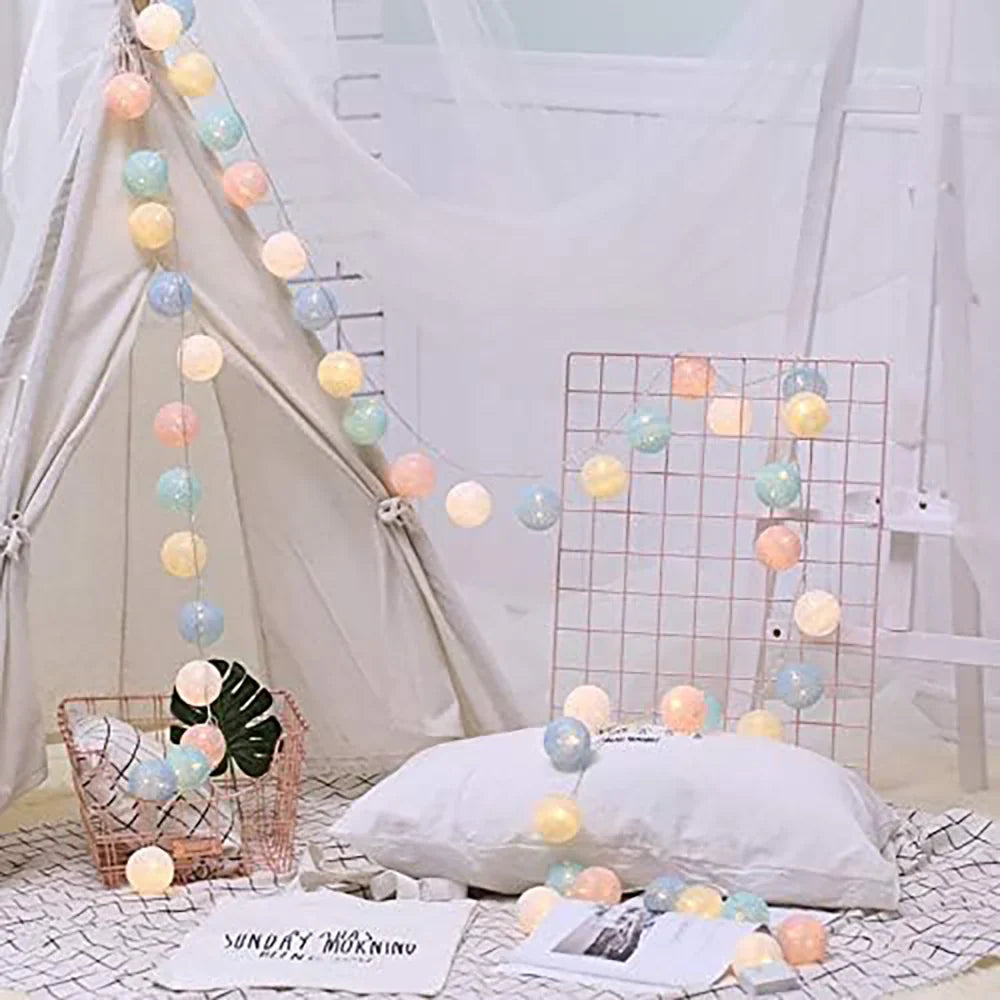 Cotton Ball String Lights LED Garland Fairy Lights USB or Battery Powered for Bedroom Nursery and Party Decor