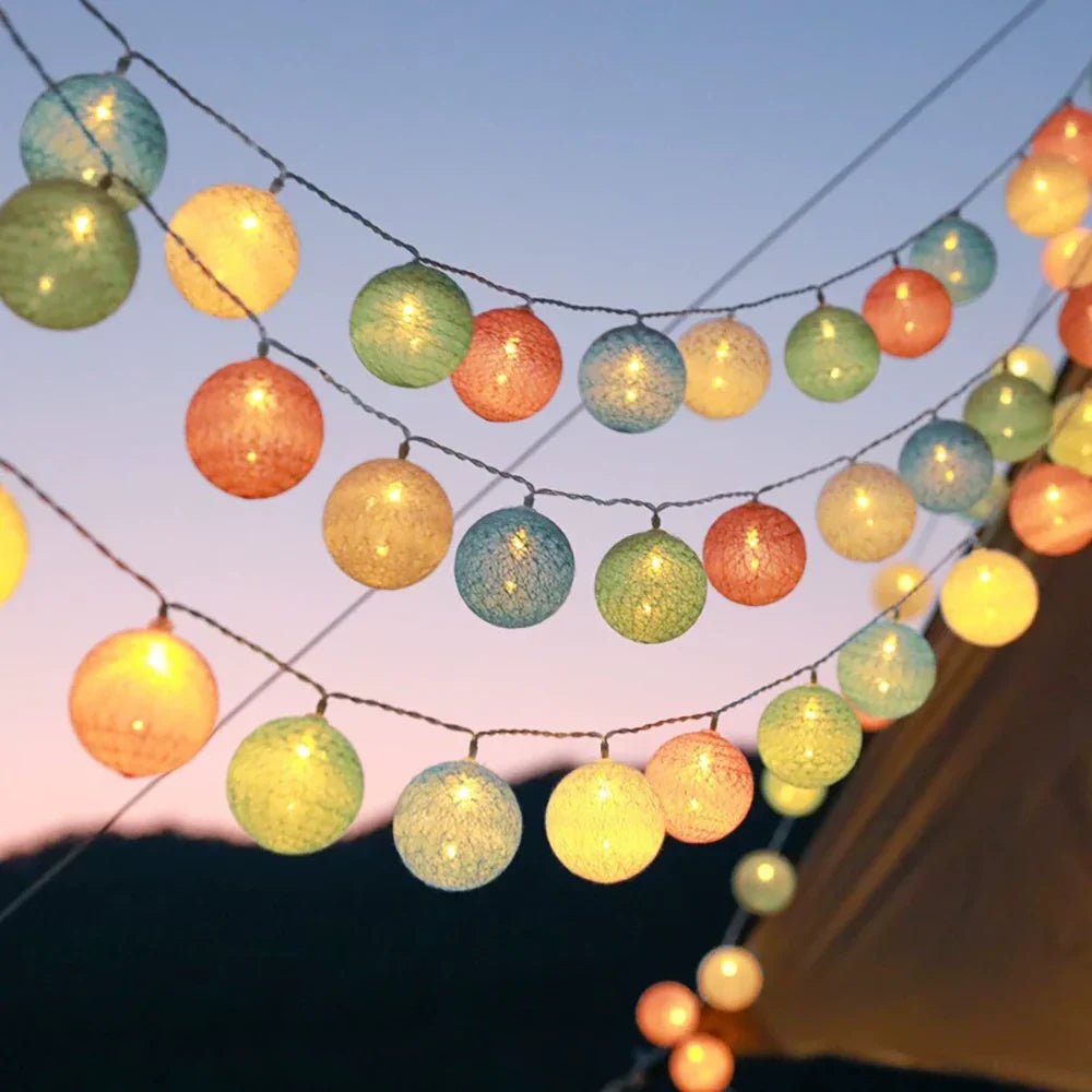 Cotton Ball String Lights LED Garland Fairy Lights USB or Battery Powered for Bedroom Nursery and Party Decor