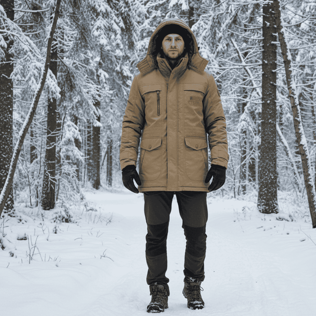 Men's Winter Parka Jacket Fleece Lined Windproof Hooded Coat with Removable Hood Mid-Length Warm Outdoor Jacket for Cold Weather