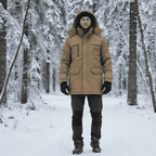 Men's Winter Parka Jacket Fleece Lined Windproof Hooded Coat with Removable Hood Mid-Length Warm Outdoor Jacket for Cold Weather