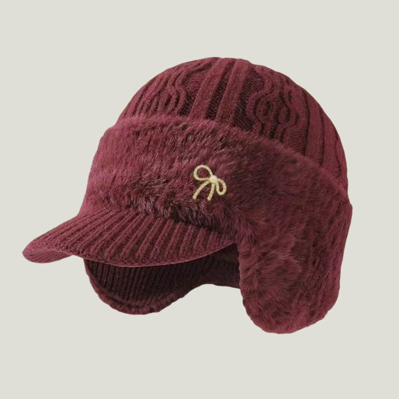 Winter Trapper Hat with Ear Flaps Knit Beanie Cap with Visor Fleece Lined Warm Cold Weather Hat for Men and Women