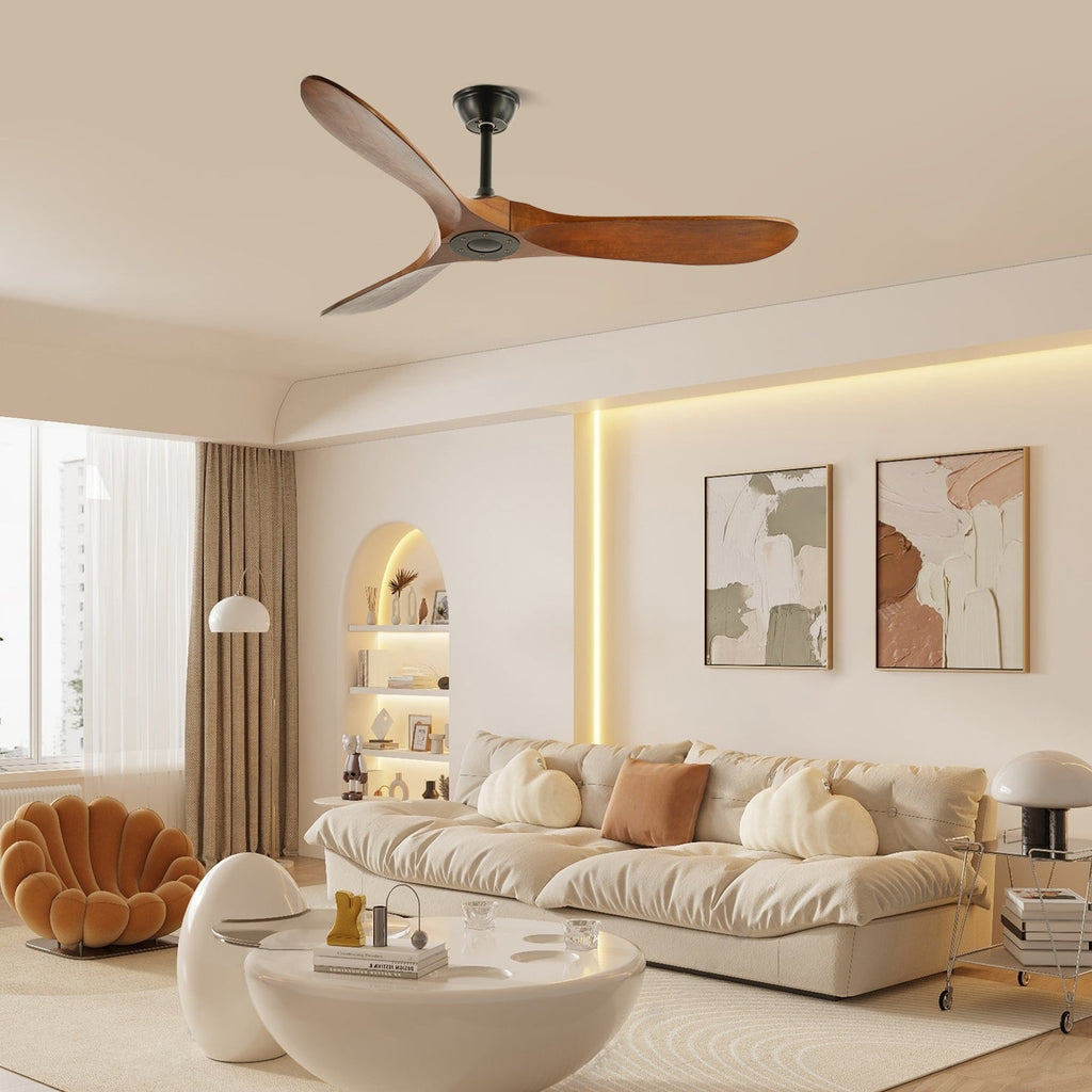 Walnut and Black Propeller Blade Ceiling Fan Light with Remote Control