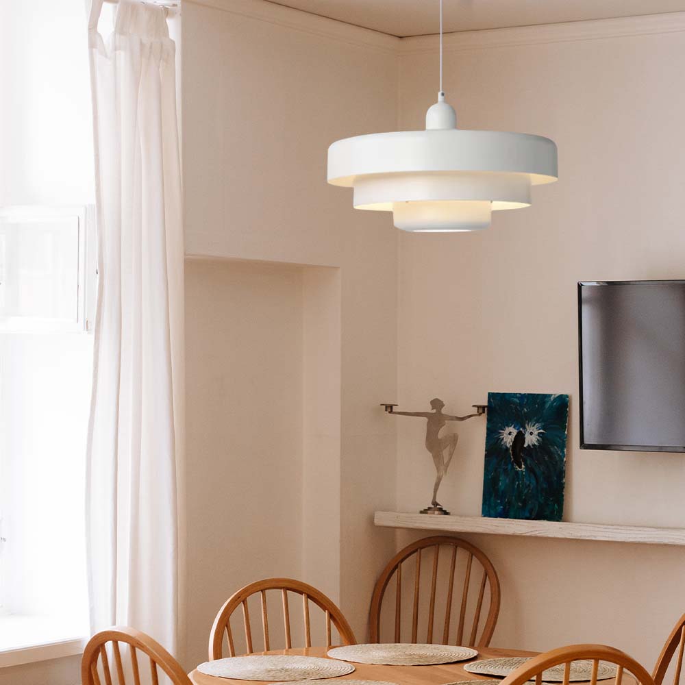Mid-Century Metal Dining Room Pendant Light with Layered Disc Shade