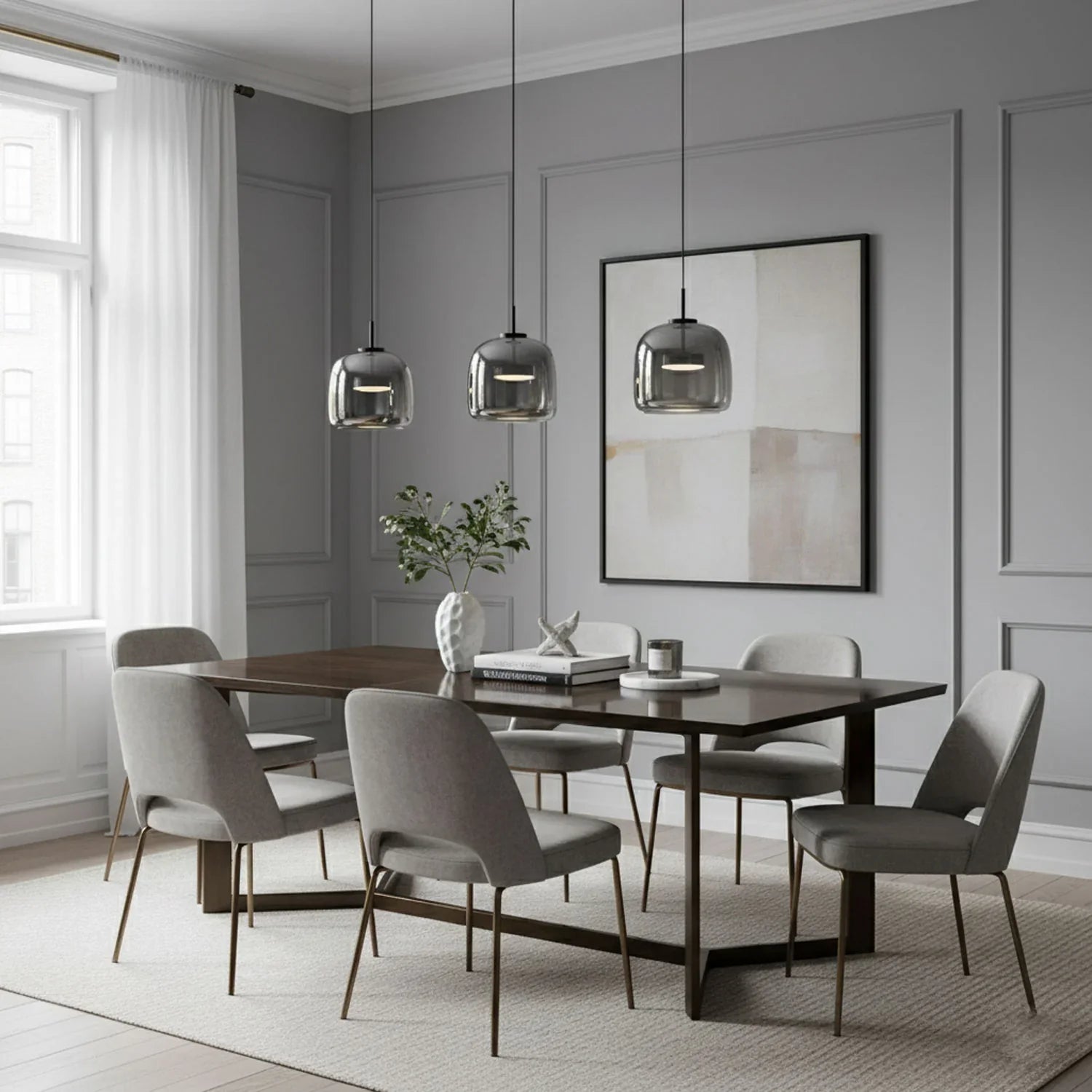Vintage Glass Pendant Light for Dining Room with Dimmable LED Light
