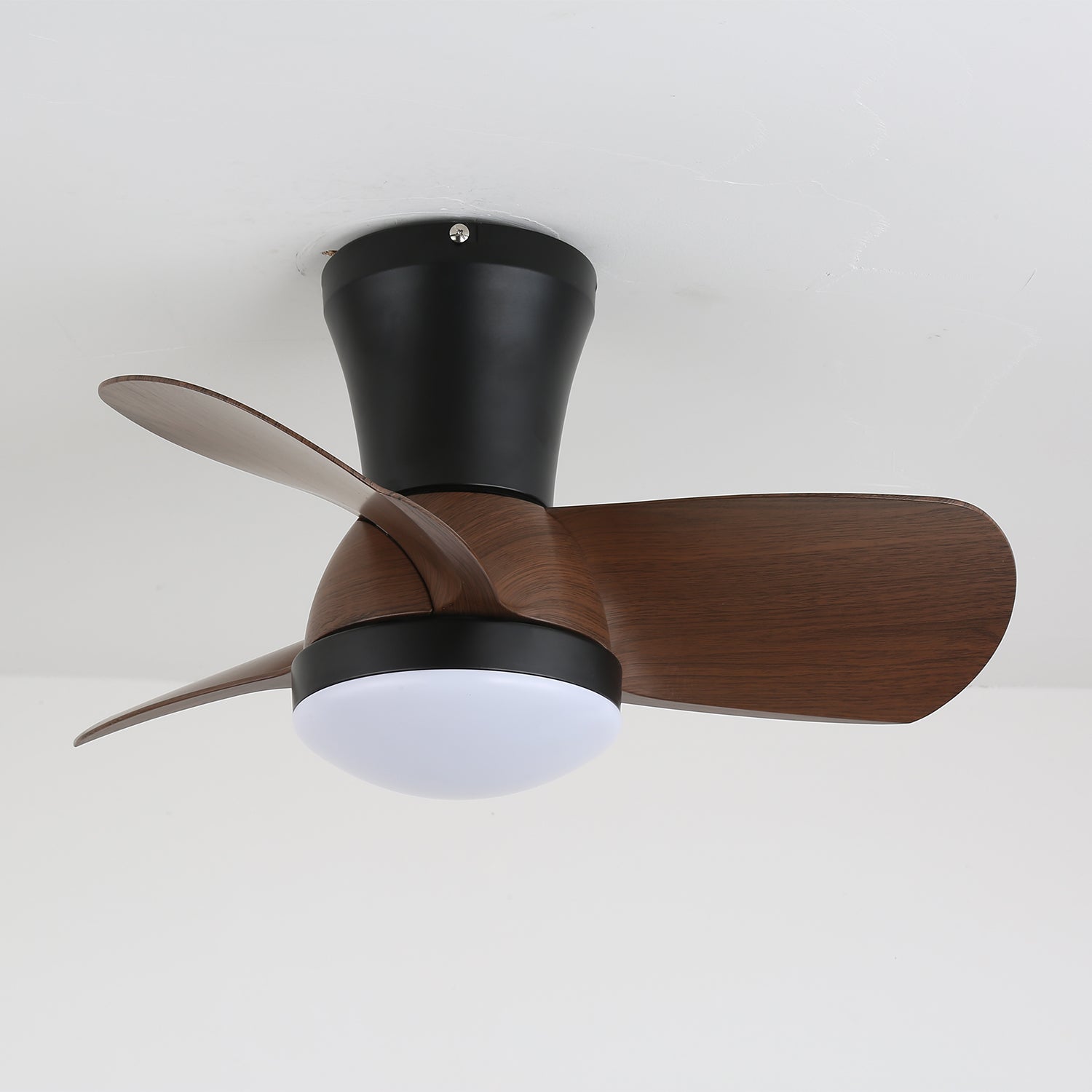 Modern Flush Mount 3-Blade Ceiling Fan Light with Wooden Blades