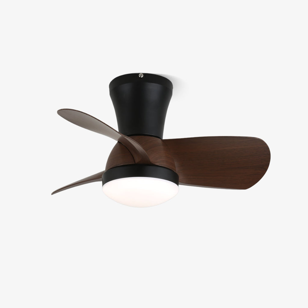 Modern Flush Mount 3-Blade Ceiling Fan Light with Wooden Blades