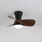 Modern Flush Mount 3-Blade Ceiling Fan Light with Wooden Blades