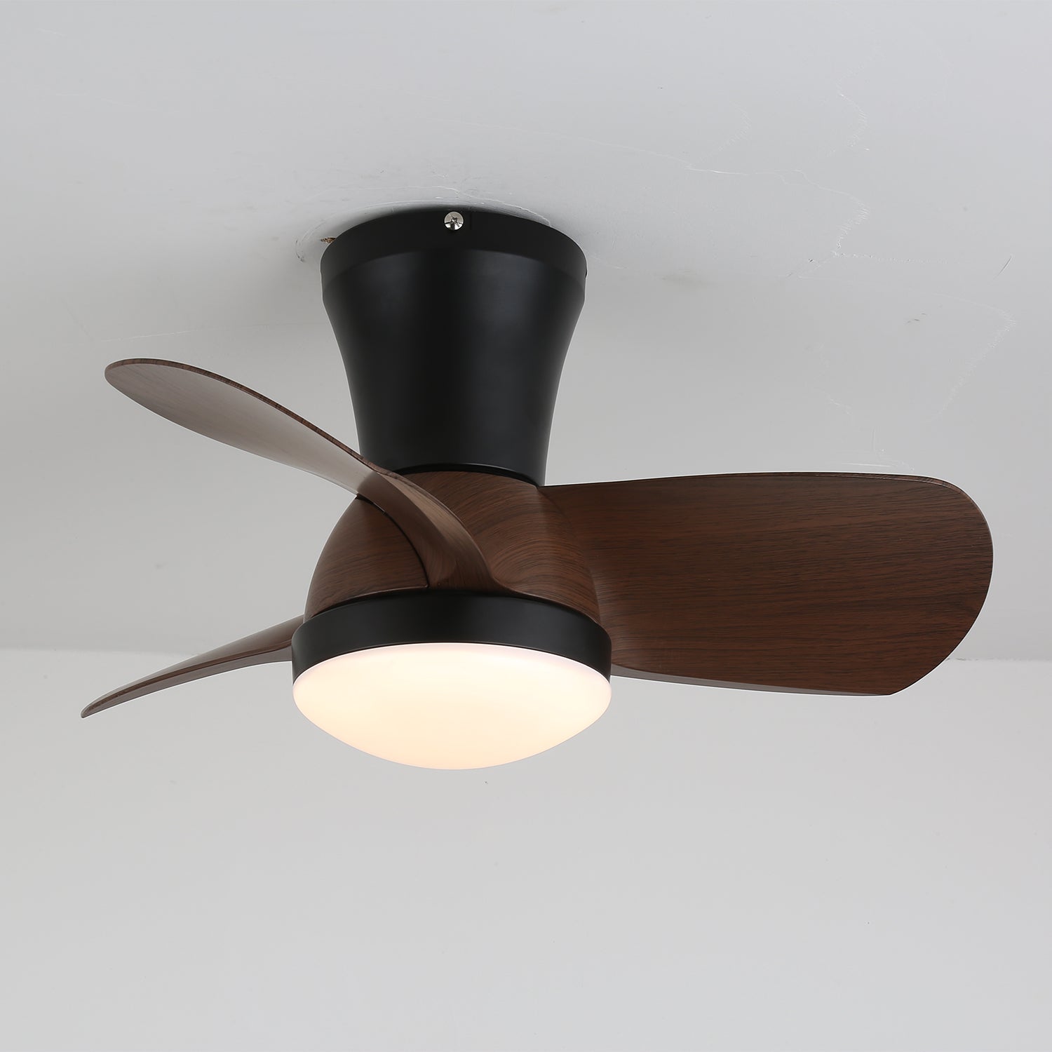 Modern Flush Mount 3-Blade Ceiling Fan Light with Wooden Blades