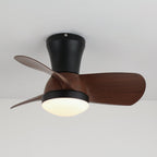 Modern Flush Mount 3-Blade Ceiling Fan Light with Wooden Blades