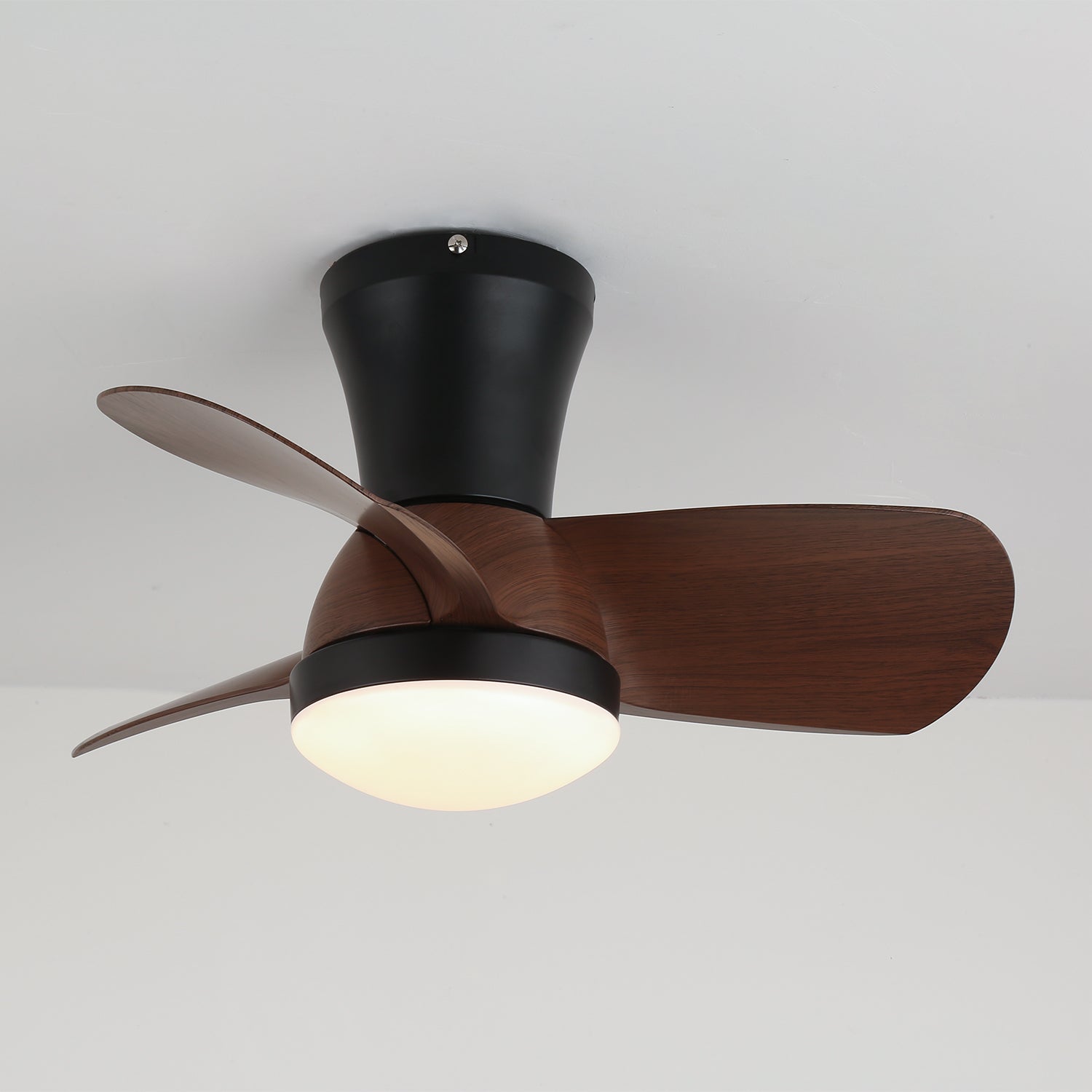 Modern Flush Mount 3-Blade Ceiling Fan Light with Wooden Blades